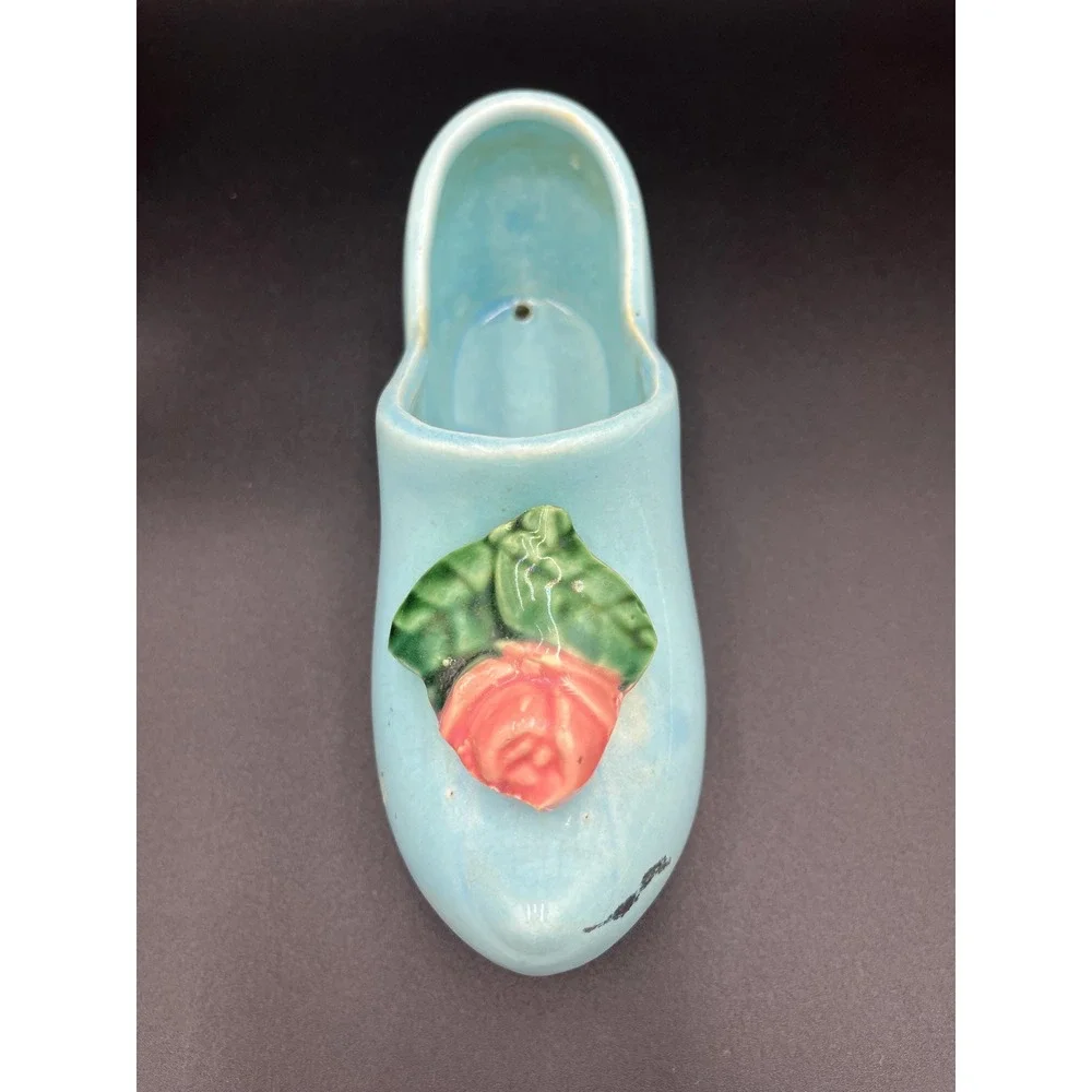Vintage McCoy Dutch Shoe Planter: Light Blue Ceramic Wall Pocket